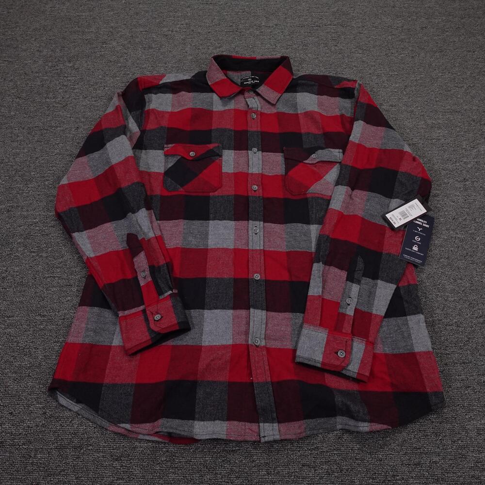Kenneth Cole Shirt Mens XL Red Plaid Flannel Long Sleeve Button Up Slim Fit
